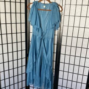 Vintage 60s sheer wrap dress, blue